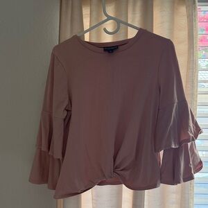 BOLD elements Dusty Rose Knot Front Ruffle Sleeve Top